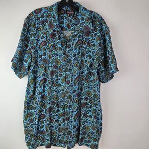 RUN‎ AND FLY Shirt Mens Paisley Print Size XL SS Button Front Blue Retro Bowling